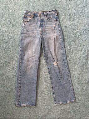 Levi's Premium Womens Ribcage Straight Ankle Button Fly Light Wash Jeans Size 26
